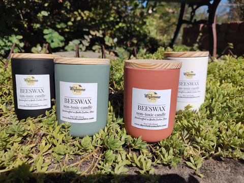Beeswax Candle in Colorful Ceramic Jars